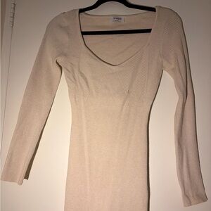 Elegant Beige Ribbed Midi Dress